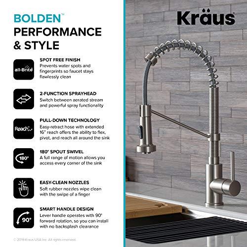 Kraus KRAUS Bolden Commercial Style 2-Function Single Handle Pull Down Kitchen Faucet in Spot-Free Stainless Steel, KPF-1610SFS