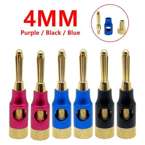 WUZDPRCJ 6PCS 4mm Speaker Banana Plugs Banana Connector 24K Copper Gold Plated 4mm Banana Jack Match with 4mm Binding Post (Color : Black 6Pcs)