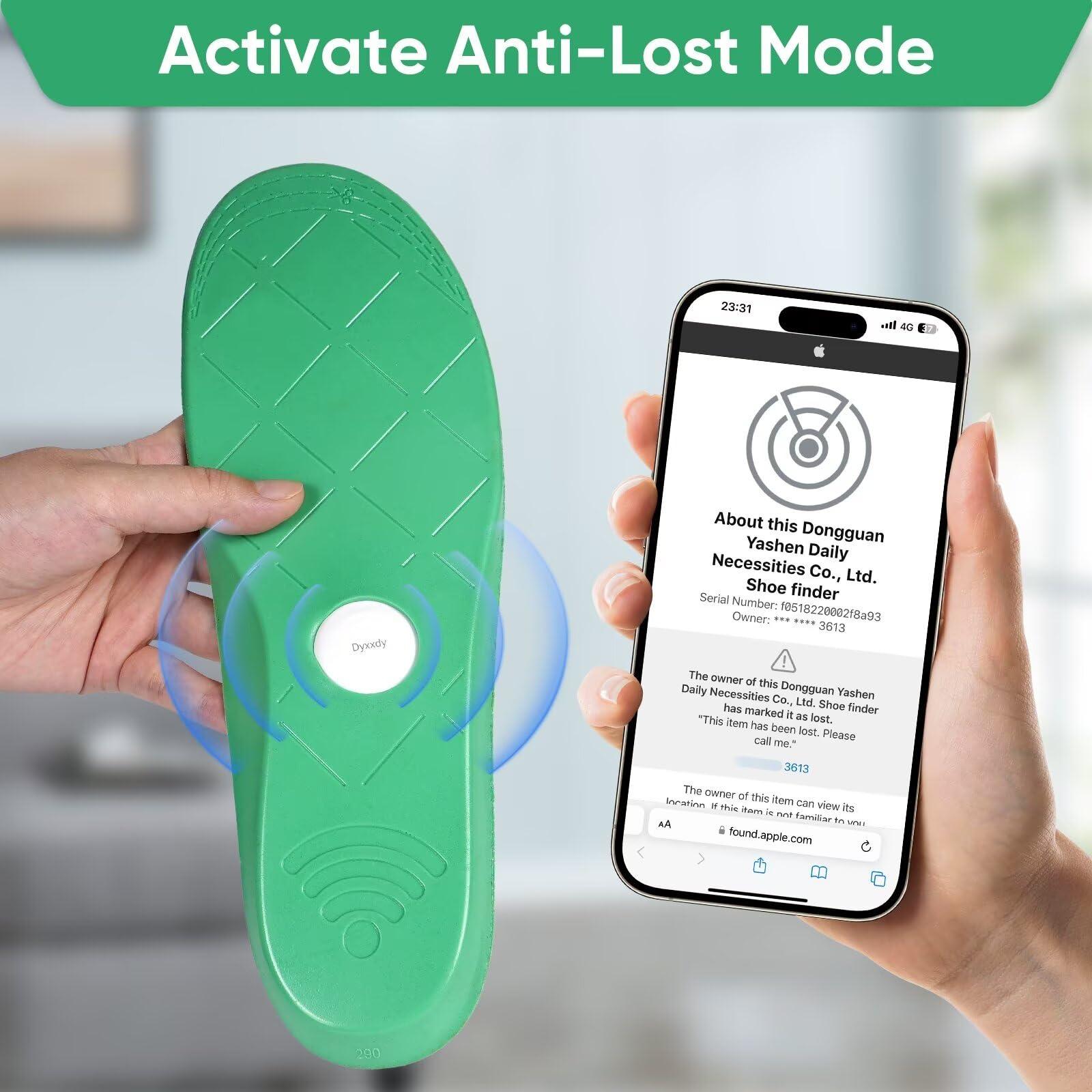 dyeoxy Shoe Finder Insole Tracker with Apple Find My Network (iOS Only) for Kids & Elderly, AirTag Alternative for Footwear Tracking, Ideal for Locating Shoes or Loved Ones (215-230mm)