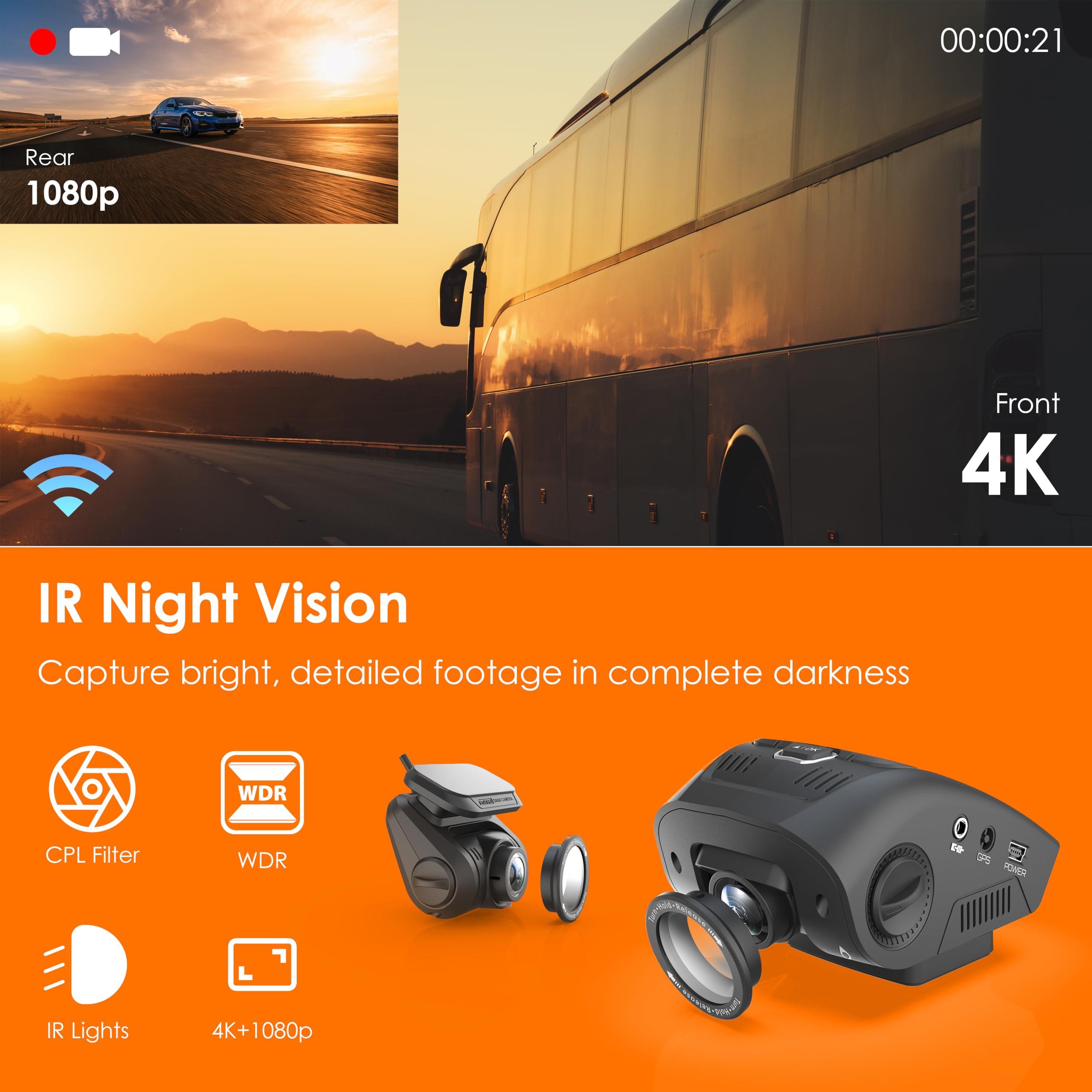 RexingUSA RexingUSA V1P SE 4K Dual Dash Cam w/GPS, Wi-Fi & 2pcs-CPL Filter | 512GB Support | Front 2160p, Rear 1080p | 170 Angle | G-Sensor | WDR | Loop Record | Parking Monitor | 64GB Memory Card Included