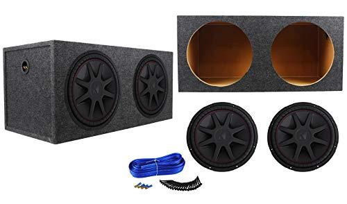 KICKER KICKER (2) 43CVR152 COMPVR 11000W DVC 2-Ohm Car Subwoofer Bundle with Dual Sub Box Enclosure Installation Kit and Rockville RD15 Dual 15 2.1 cu.ft. 3/4" MDF Sealed Car Sub Enclosure Box