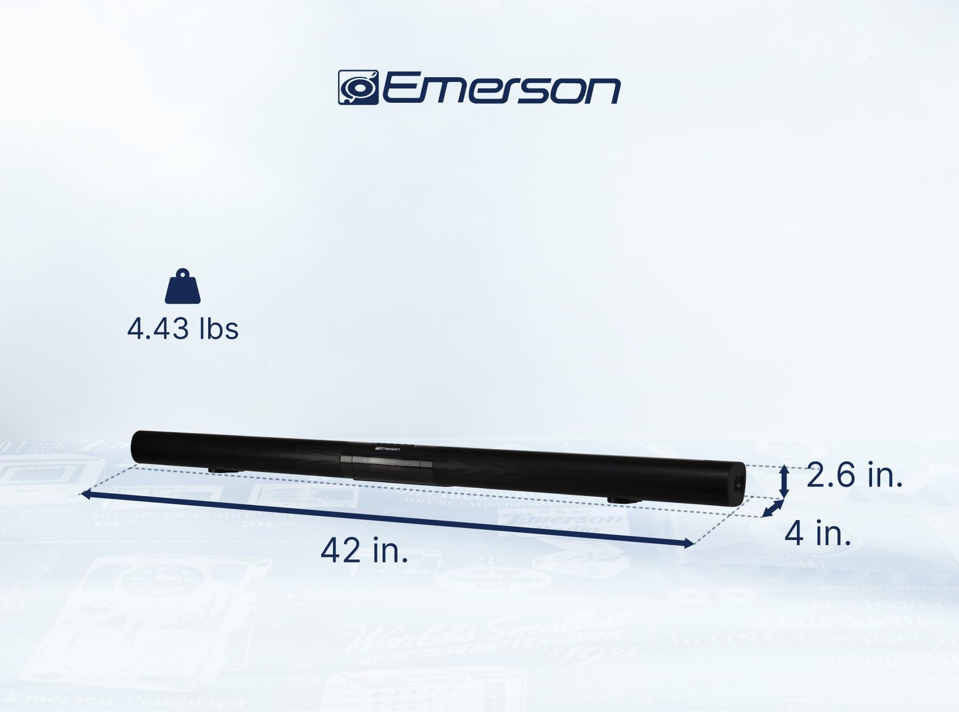 Emerson Emerson EHS-2004 42-Inch Bluetooth Soundbar with Built-in Subwoofer, 2.1 Channel Audio, USB/AUX Inputs, FM Radio, Wall Mountable, Remote Control, and Digital LED Display