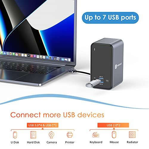 TOBENONE USB C Docking Station Dual Monitor for MacBook Pro, 15 in 2 USB C Laptop Docking Station Dual Monitor HDMI for MacBook Pro/Air with 2 4K HDMI Display, 6 USB A,USB C, SD&Micro SD,LAN, 87W PD 3.0