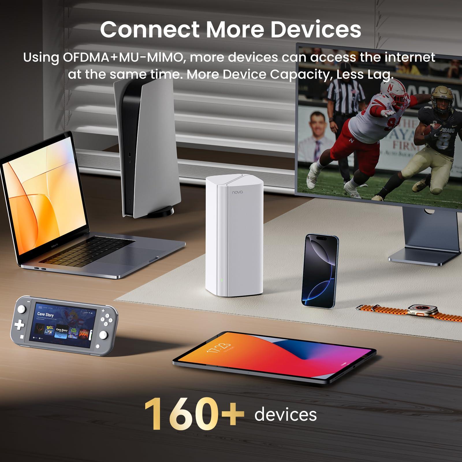 Tenda Tenda AX3000 Mesh WiFi 6 System Nova MX12-5000 sq.ft WiFi Coverage - Whole Home WiFi Mesh System - 1.7 GHz Quad-Core CPU - Dual-Band Mesh Network for 160+ Devices - 3 Gigabit Ports per Unit - 2-Pack