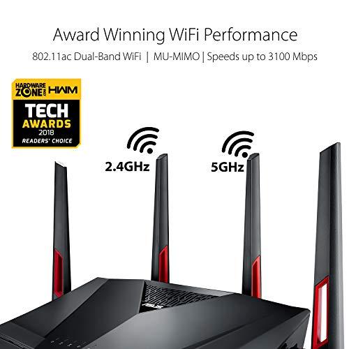 ASUS ASUS AC3100 WiFi Gaming Router (RT-AC88U) - Dual Band Gigabit Wireless Router, WTFast Game Accelerator, Streaming, AiMesh Compatible, Included Lifetime Internet Security, Adaptive QoS, MU-MIMO