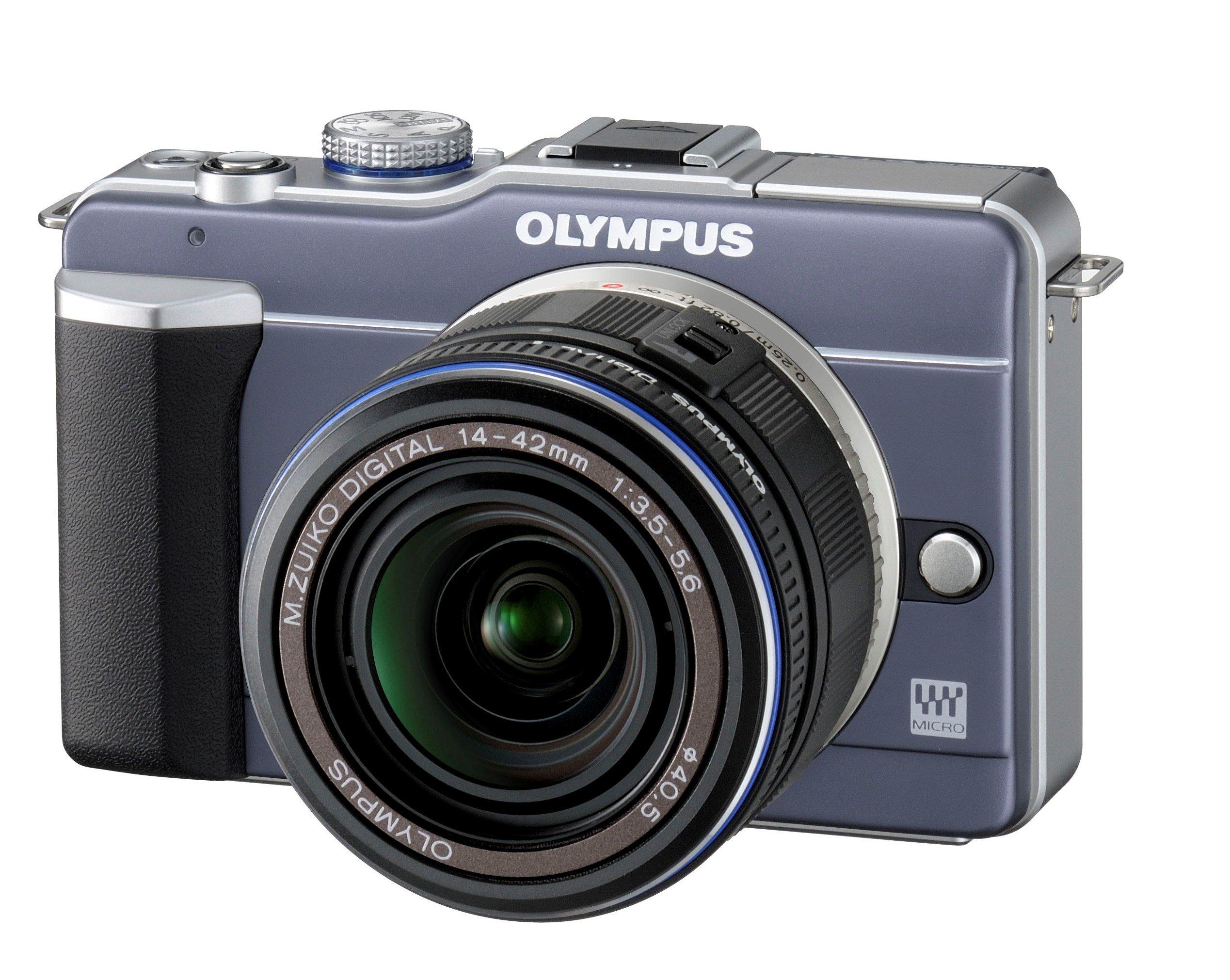 Olympus OM SYSTEM OLYMPUS PEN E-PL1 12.3MP Live MOS Micro Four Thirds Mirrorless Digital Camera with 14-42mm f/3.5-5.6 Zuiko Digital Zoom Lens (Slate Blue) (Old Model)