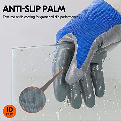 Vgo... Vgo 10-Pairs Safety Work Gloves, Gardening Gloves, Non-slip Nitrile coating, Dipping Gloves (Size S, Blue, NT2110)