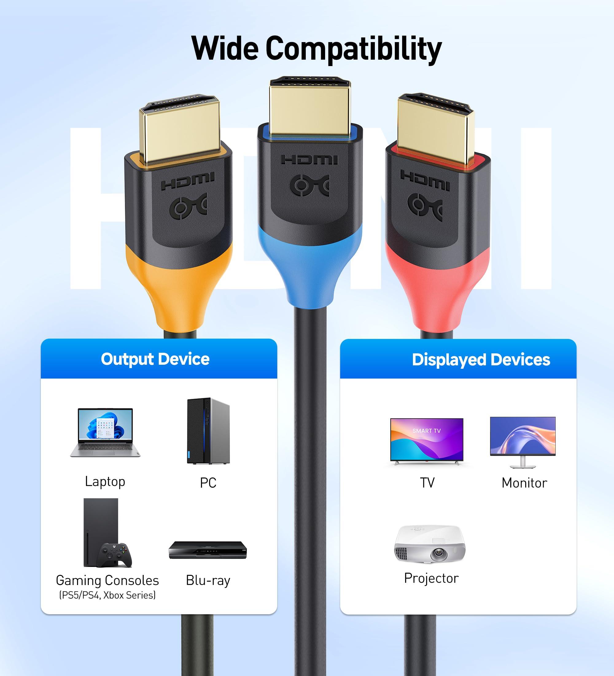 Cable Matters Cable Matters [Ultra High Speed HDMI Certified] 3-Pack 48Gbps 8K HDMI Cable 6.6 ft / 2m with 8K@60Hz, 4K@240Hz and HDR Support for PS5, Xbox Series X/S, RTX3080/3090, RX 6800/6900, Apple TV