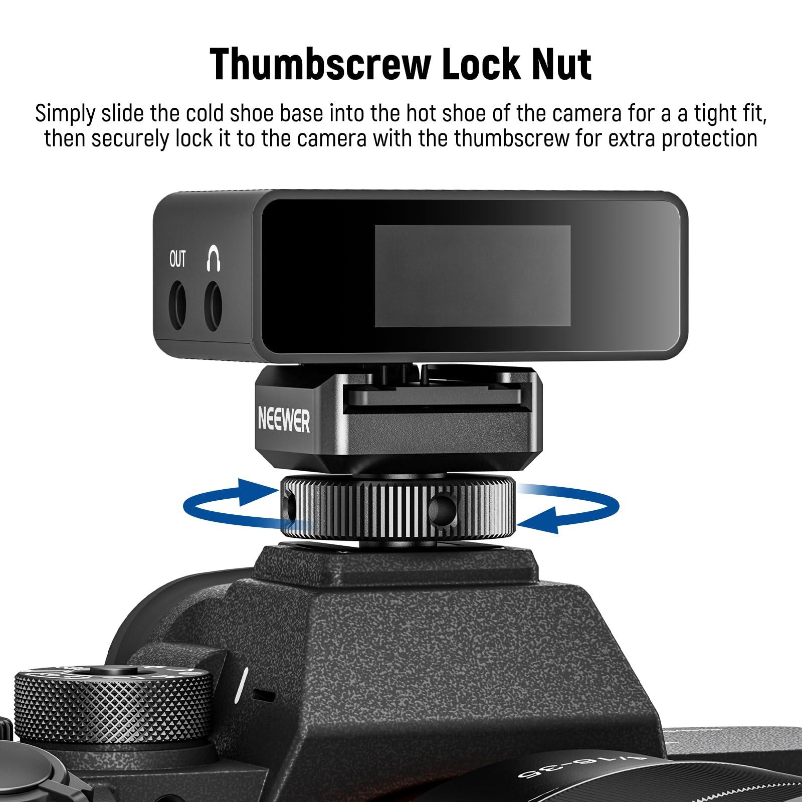 Neewer NEEWER 2PCS Cold Shoe Mount Adapter Compatible with DJI Hollyland Rode Wireless Lavalier Microphone Receiver, Anti Drop Mic Accessories with Retractable Pins, Metal Camera Cage Mount Adapter, UA030