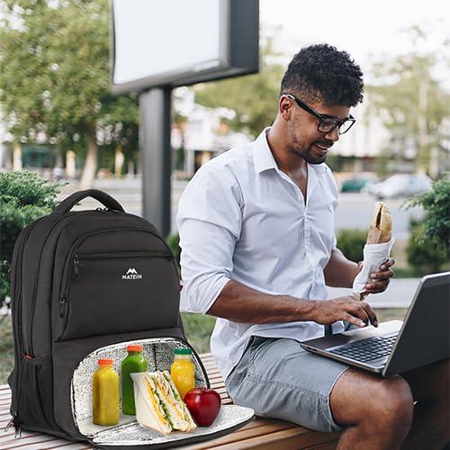 MATEIN MATEIN Lunch Backpack for Men, 18 Inch Large Insulated Backpack Cooler with USB Charging Port, Water Resistant Laptop Back pack with Lunch Box Bag for Work Travel Business College Picnic, Black