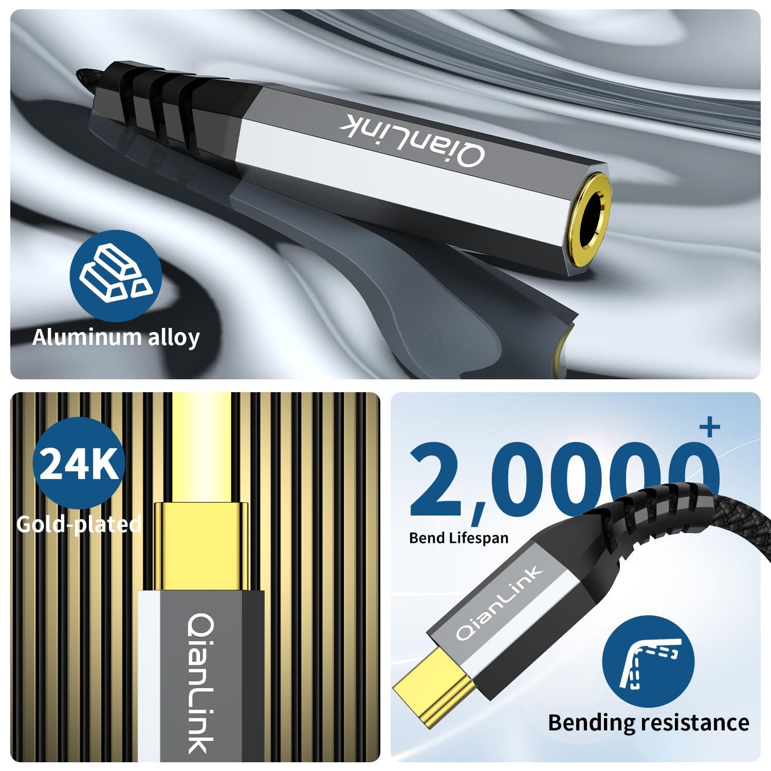 QianLink USB C to Dual 3.5mm Female Headphone Splitter, Type C to Dual 3.5mm Aux Y Jack Splitter Headphone Microphone Adapter for iPhone 15 16 Pro Max Plus, Samsung Galaxy S24 23 22, Pixel, Note 20, iPad Pro