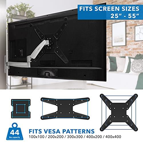 Mount-It! Mount-It! Height Adjustable TV Wall Mount Bracket with Counterbalance Gas Spring Arm - Full Motion Articulating Design Fits Flat Screens Displays Up to VESA 400x400 mm and 44 Lbs - Silver