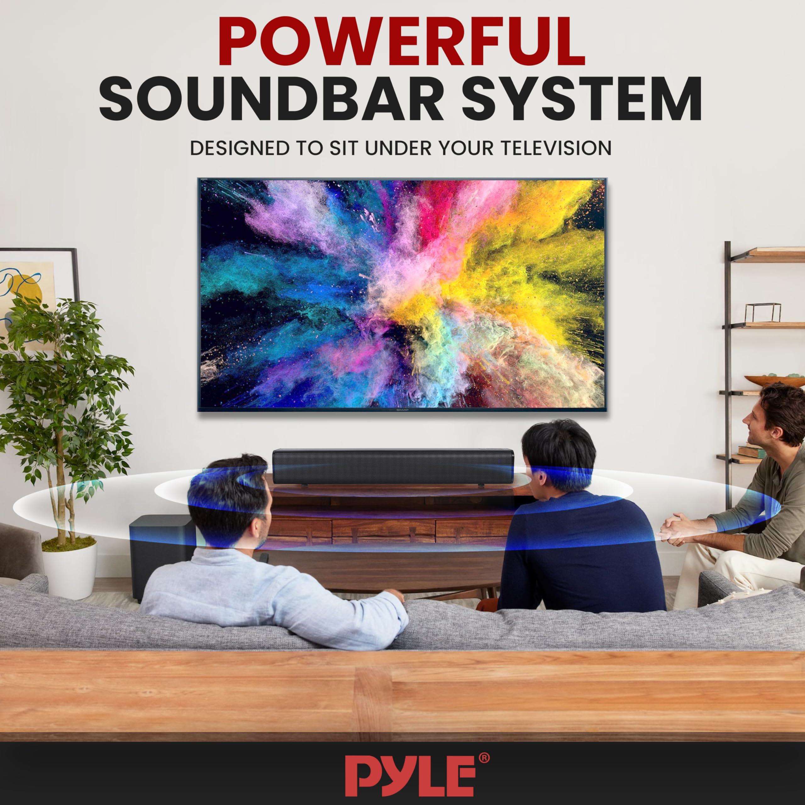Pyle Pyle Home Theater Soundbar Speaker w/Bluetooth - Wave Base Streaming Tabletop Stand Mount TV Digital System with AUX/USB Port/Micro SD Input, Extended Bass Performance, Full Range Sound Reproduction