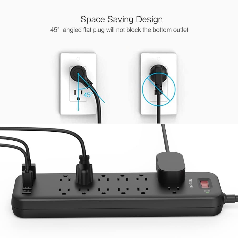 HITRENDS Power Strip Surge Protector with 12 Outlets & 4 USB Ports & 1 USB-C Port (5V/3A) & Twin Extension Cord Power Strip - 12 Feet Cord - 6 feet on Each Side
