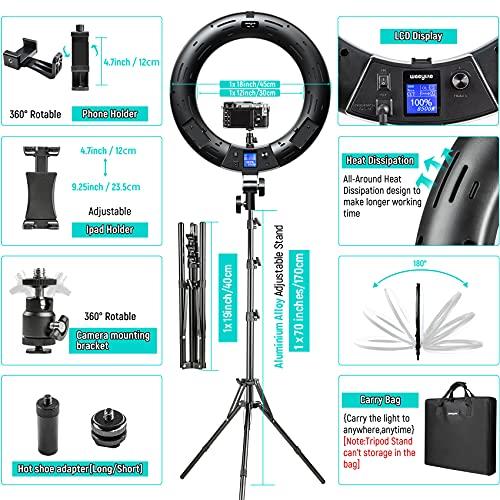 weeylite Weeylite 18 inch RGB Ring Light, App Control RGB Light Ring with Stand and Phone Holder/Remoter/Ipad Holder, Dimmable 2500K8500K CRI 95+ LED Circle Selfie Light for TikTok Selfie Liver Stream Makeup