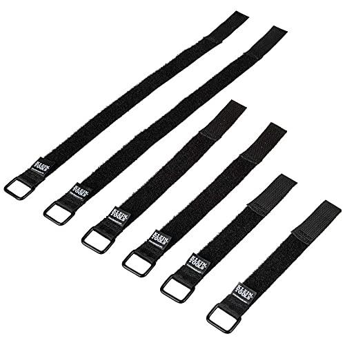 Klein Tools Klein Tools 450-600 Cable Organizer, Hook and Loop Cinch Strap Cable Ties, Includes Two 6-Inch, Two 8-Inch and Two 14-Inch Straps, Black