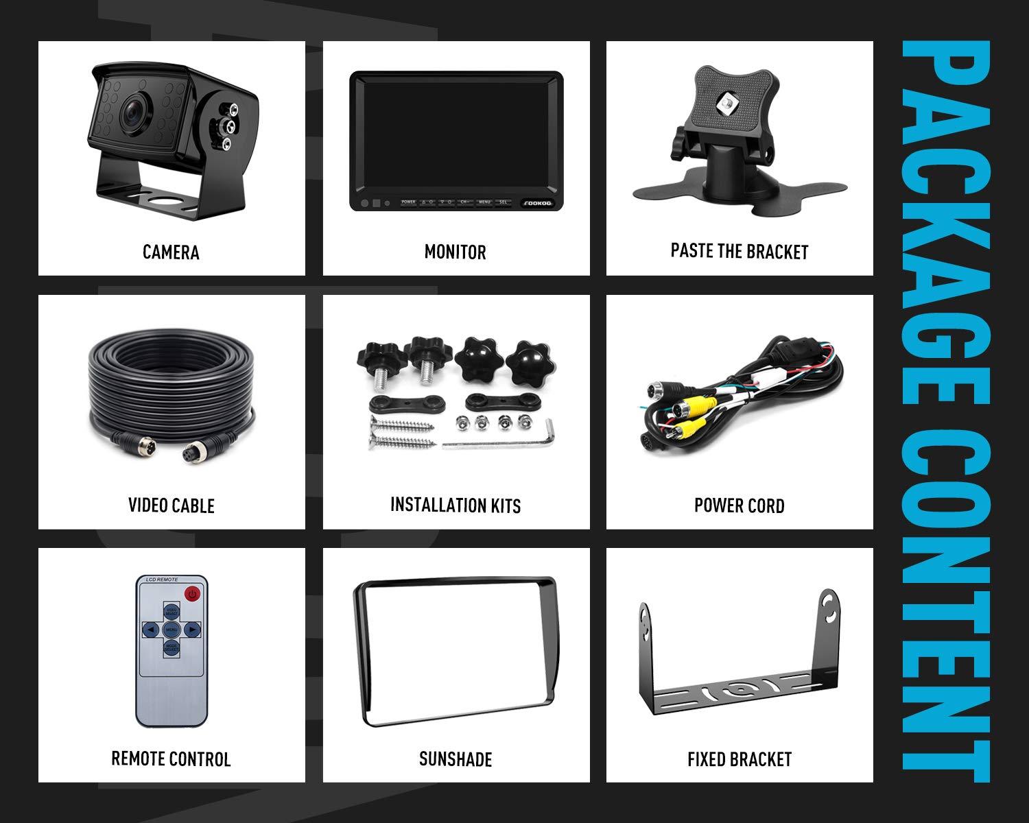 Fookoo FOOKOO HD Backup Camera System Kit,7\'\'1080P Reversing Monitor+IP69 Waterproof Rear View Camera,Sharp CCD Chip, 100% Not Wash Up,Truck/Semi-Trailer/Box Truck/RV (FHD1-Wired)