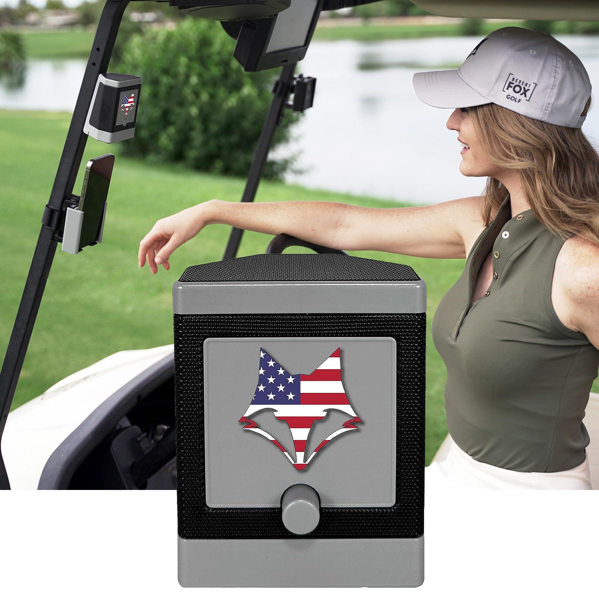Desert Fox Desert Fox DJ-10 Wireless Golf Speaker - Bluetooth Speaker Built Specifically for Golf - Magnetic Attachment to Golf Cart (Gray w/US Flag)