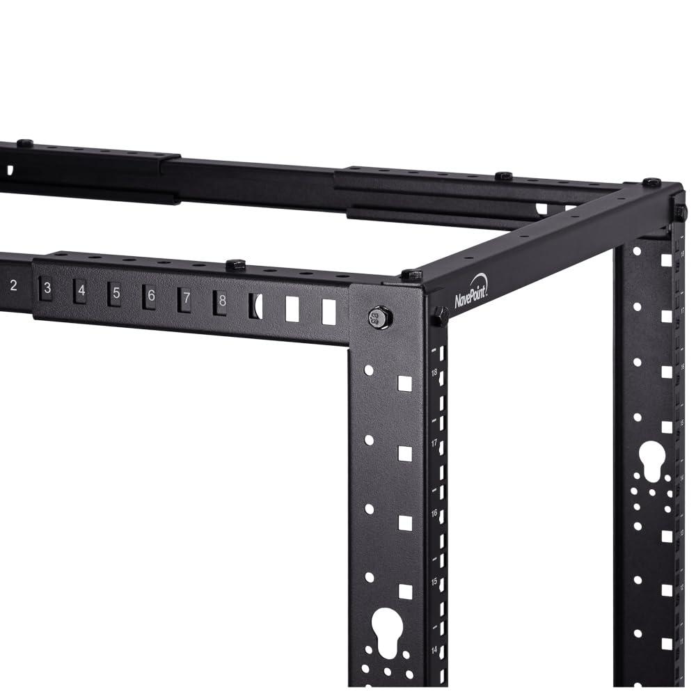 NavePoint NavePoint 12U 4 Post Server Rack Open Frame Rack for 19 Inch Equipment, Adjustable Depth 4-Post Network Rack with Casters Wheels, 12U Server Rack 1322lbs Capacity, Black