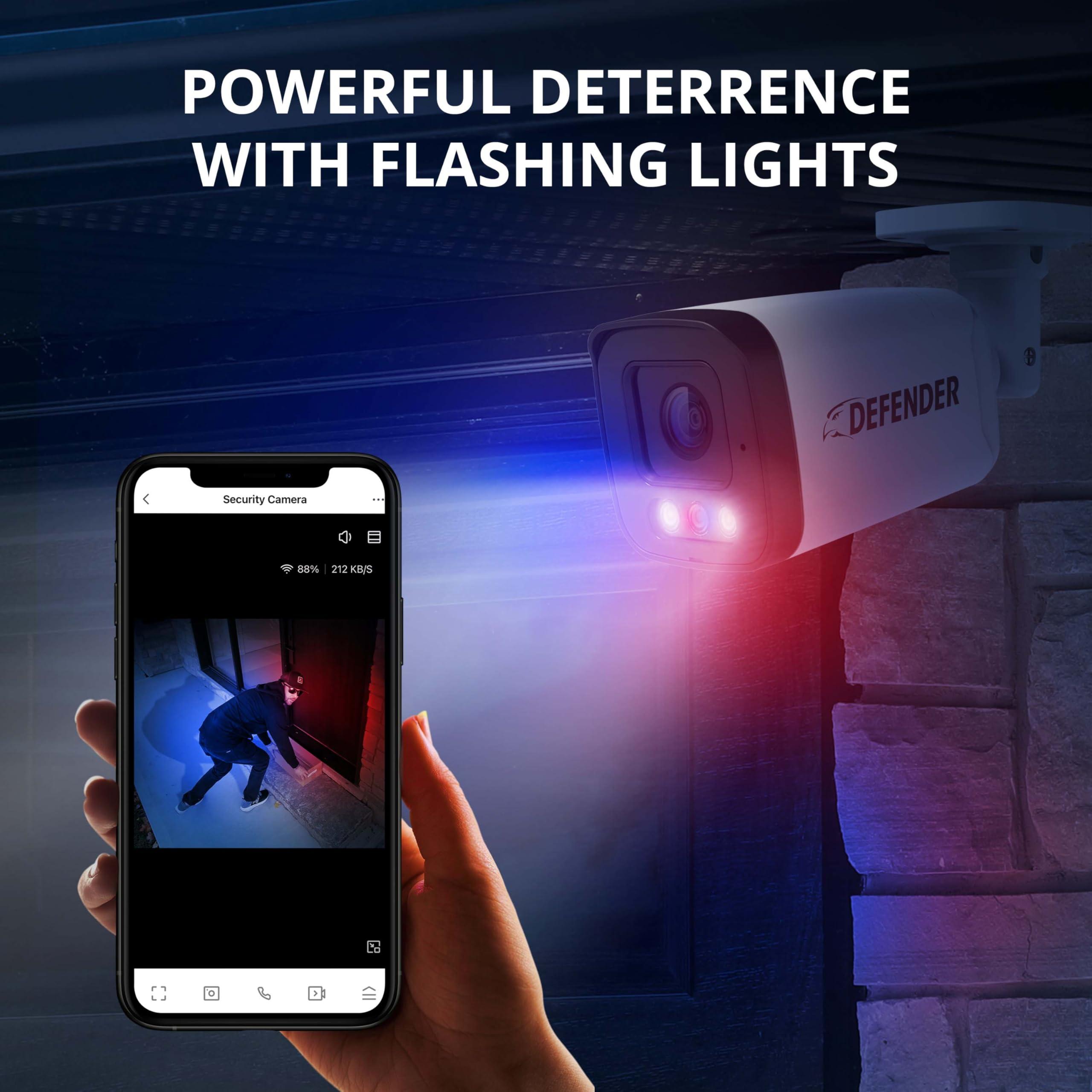 Defender Defender AI Powered Sentinel 4K Wired PoE Security Camera System with 1TB 8Ch NVR, 6 Outdoor Surveillance Metal 8MP/4K Cameras, Smart AI Human Detection, Blue-Red Flashing Deterrence, Mobile App