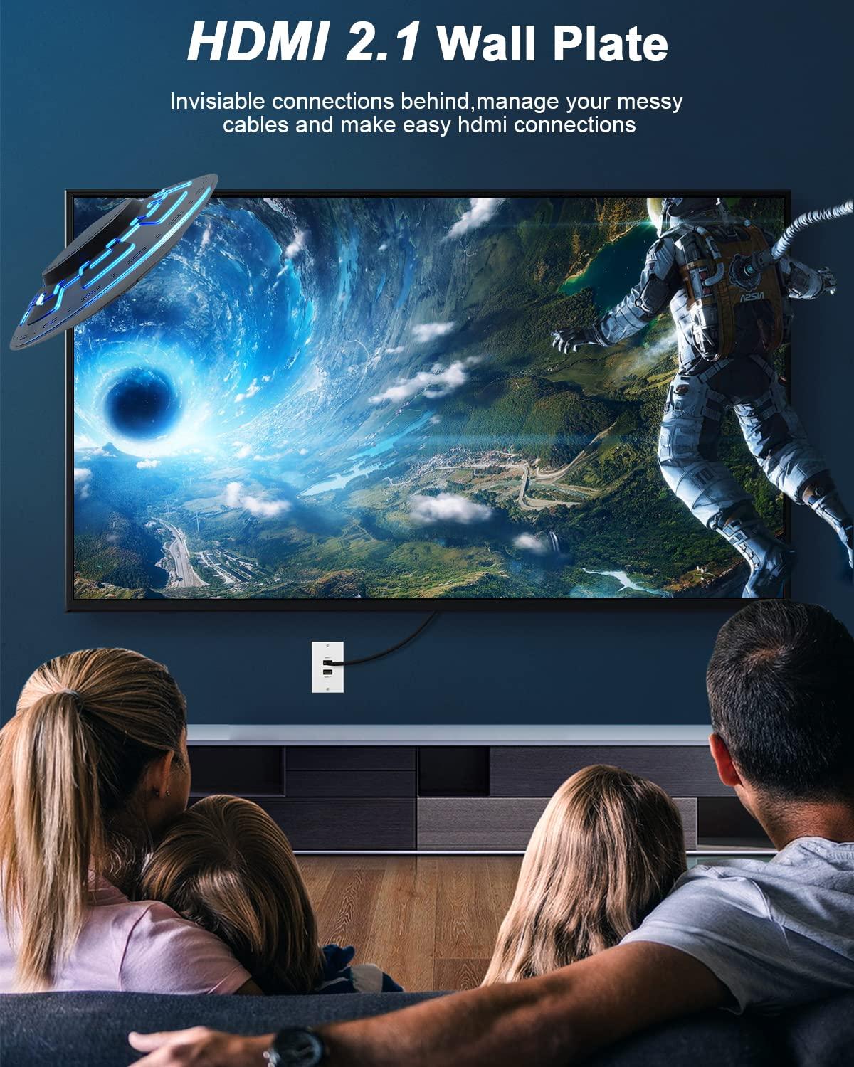 ELECTOP HDMI 2.1 Wall Plate(2 Port), ELECTOP 8K HDMI Wall Outlet Pass Through with Low Voltage Metal Mounting Bracket, Supports 8K@60Hz and 4K@120Hz, 3D, HDR, 48 Gbps HDMI Box, Fits Home Theater Systems