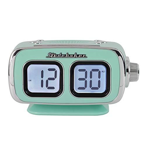 Studebaker Studebaker Large Display LCD AM/FM Retro Clock Radio USB Bluetooth Aux-in Bedroom Kitchen Counter Small Footprint (Teal)