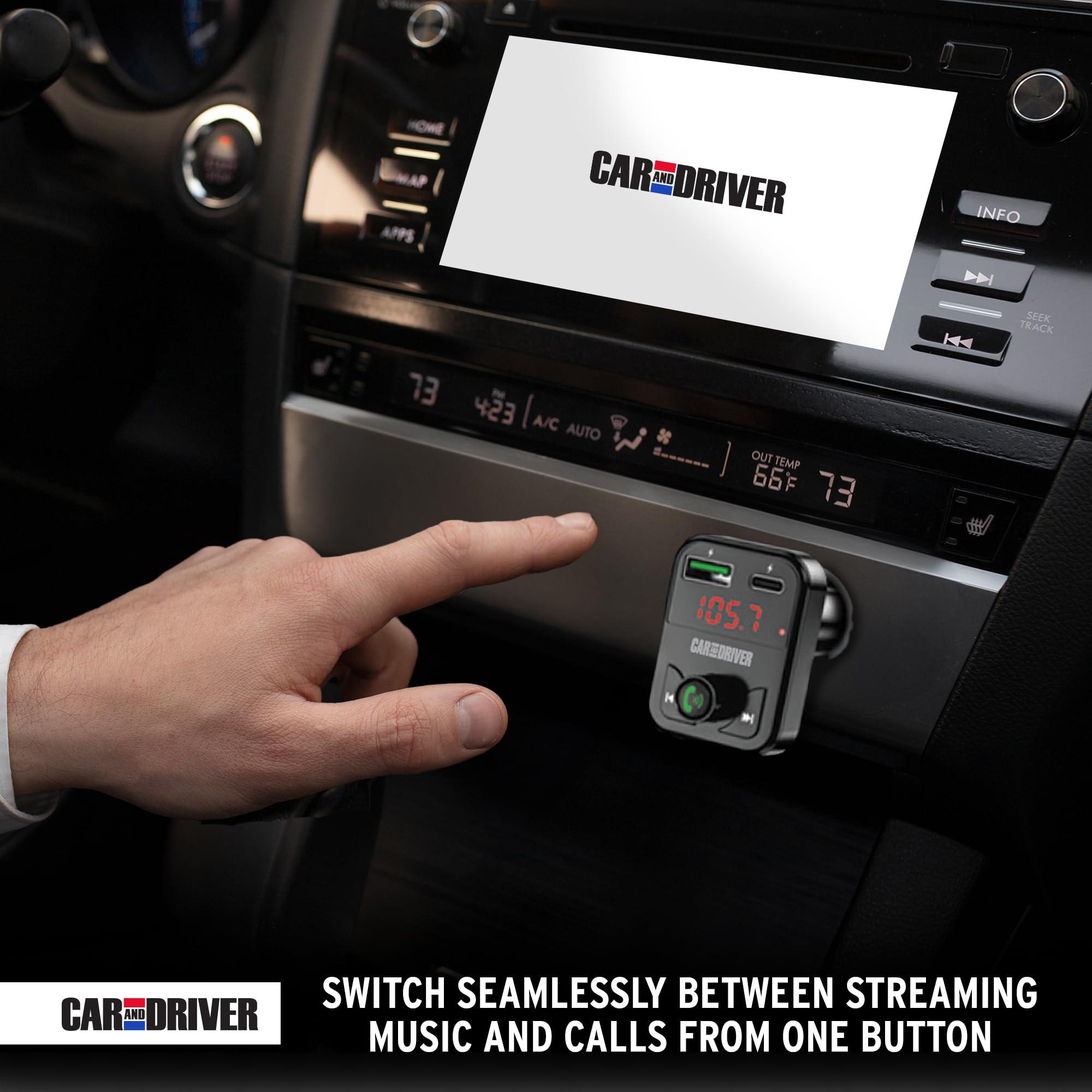 Car and Driver Car and Driver Wireless FM Transmitter | Hands-Free Calling, Built-in Mic | Dual USB 4.8A Charging Power | Stream Music & Phone from Car Stereo via Bluetooth 5.3 | Plugs into 12V Lighter Socket