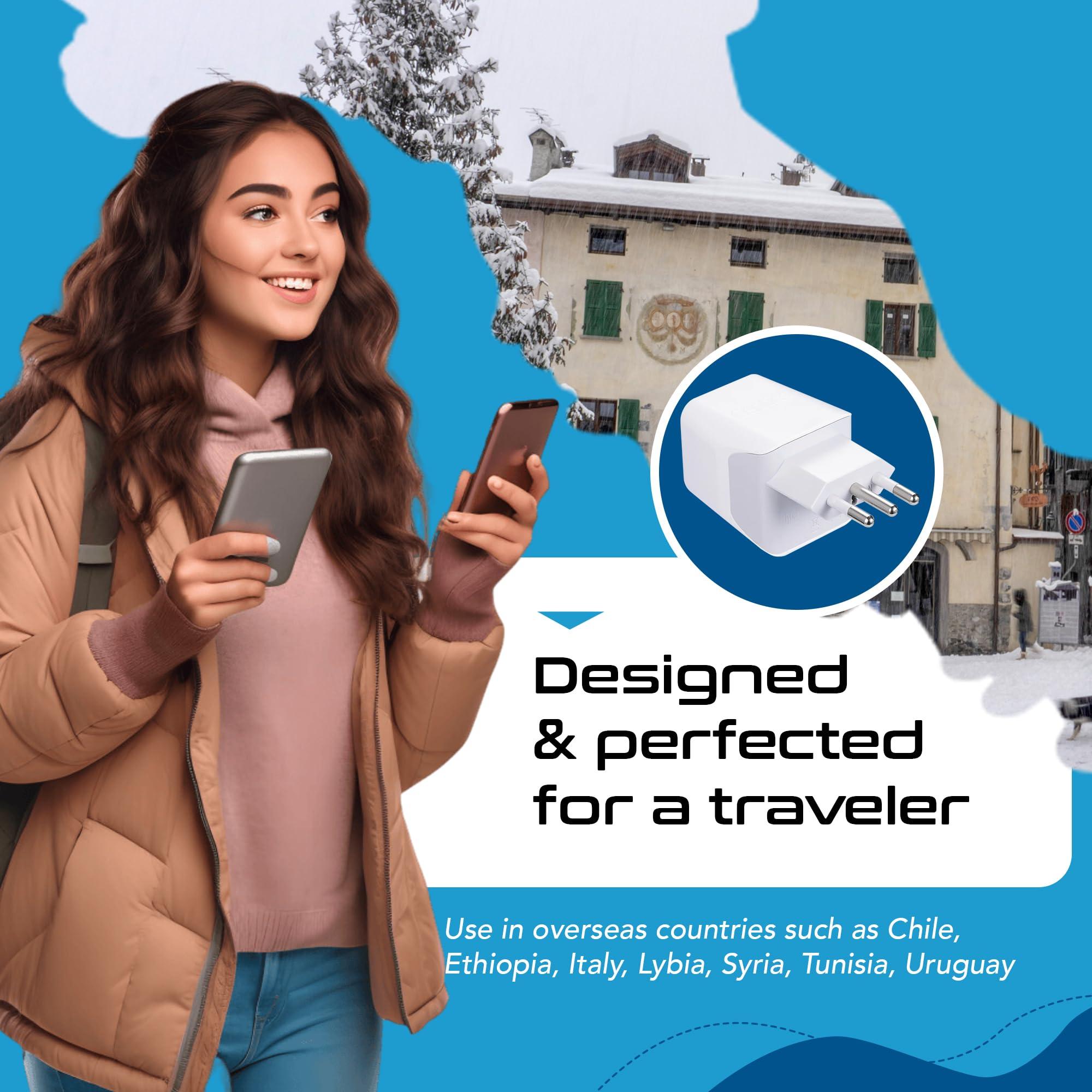 Ceptics Ceptics Italy, Europe Travel Adapter Plug Set - 2 Pack - with 2 USB + USA Socket Input - Type L and Type C - Ultra Compact - Safe Grounded Perfect for Cell Phones, Laptops, Camera Chargers