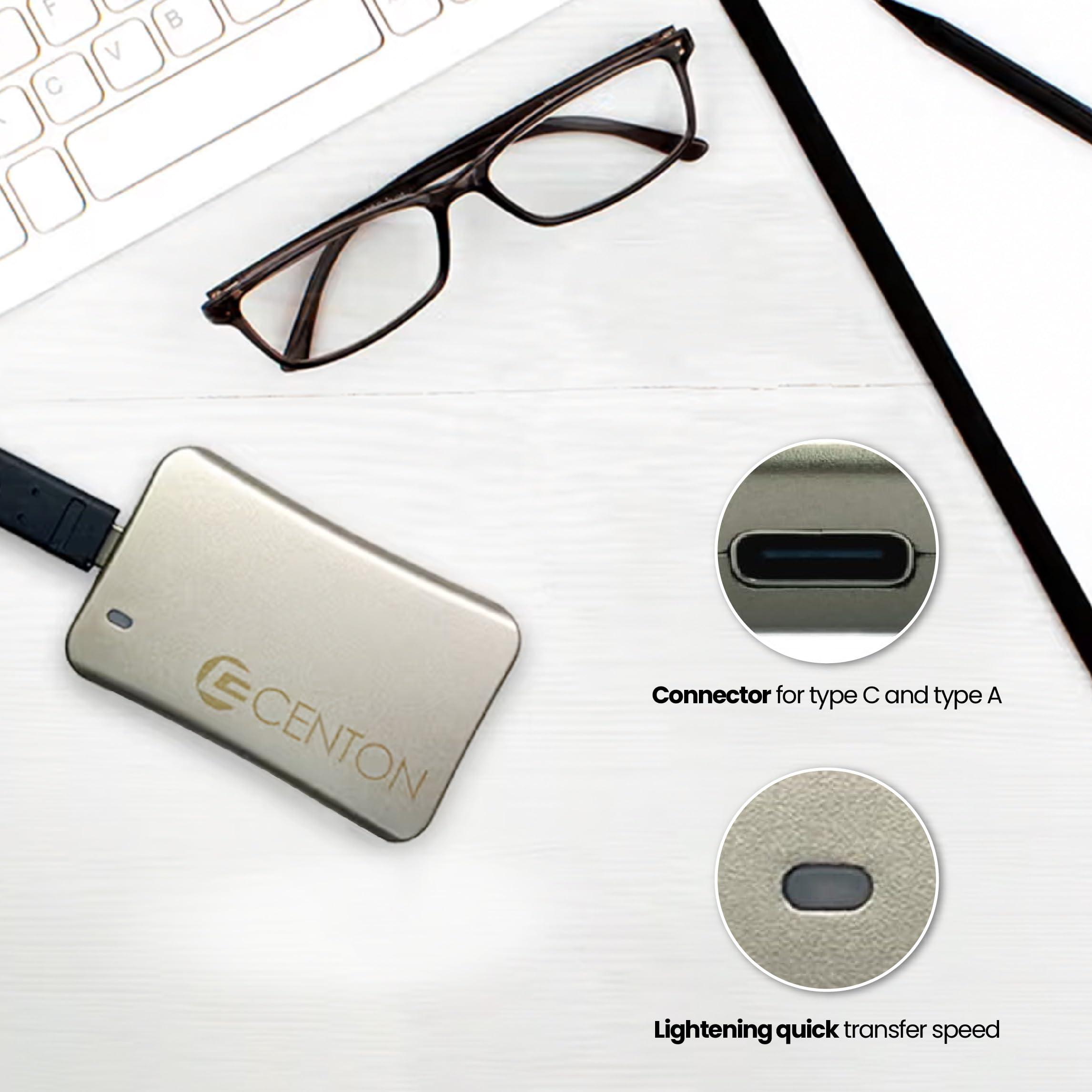 Centon Centon External SSD (Silver Metallic), USB-C 3.2 Gen 2, 1000GB