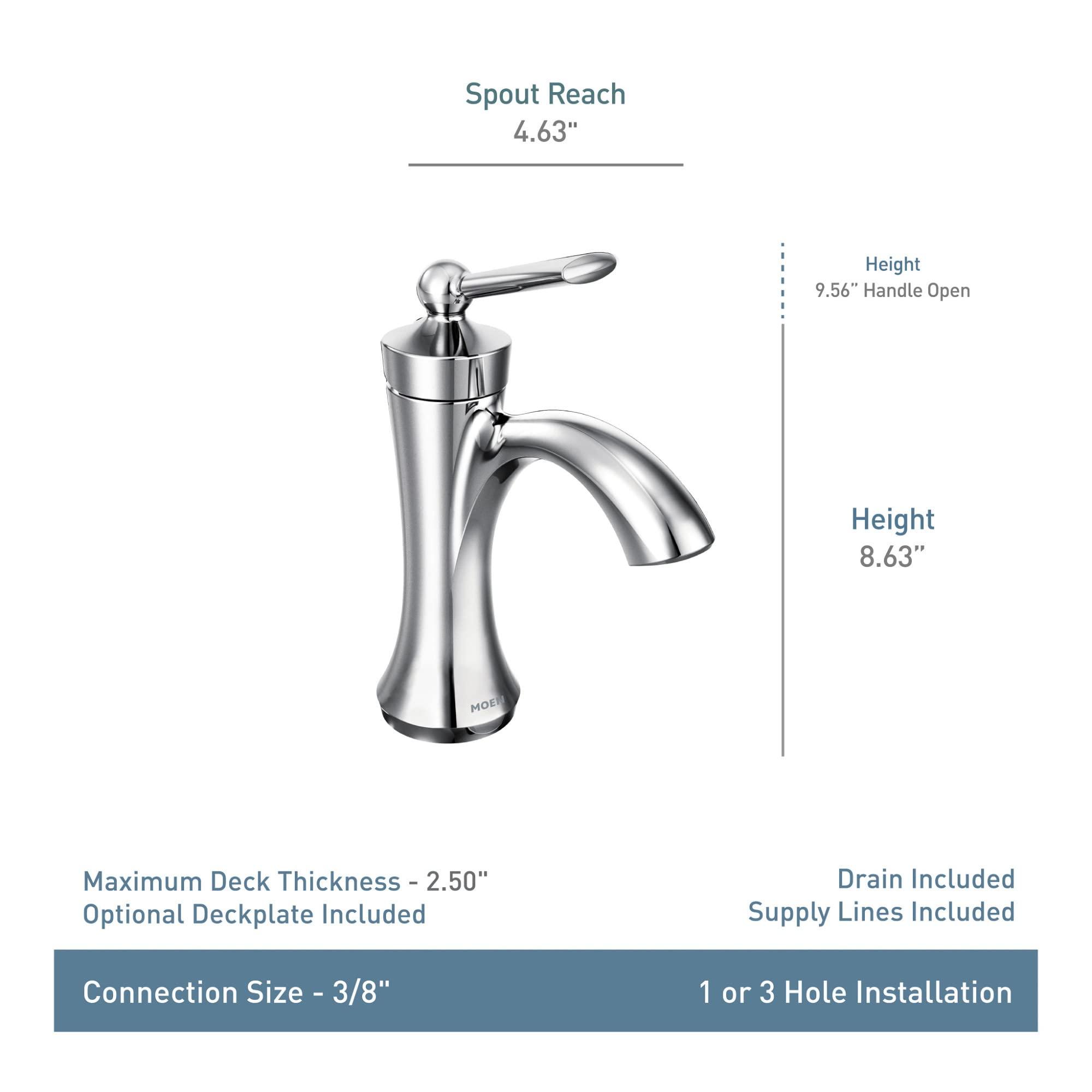 Moen Moen Wynford Chrome One-Handle High-Arc Bathroom Faucet with Drain Assembly for One or Three Hole Setups, 4500