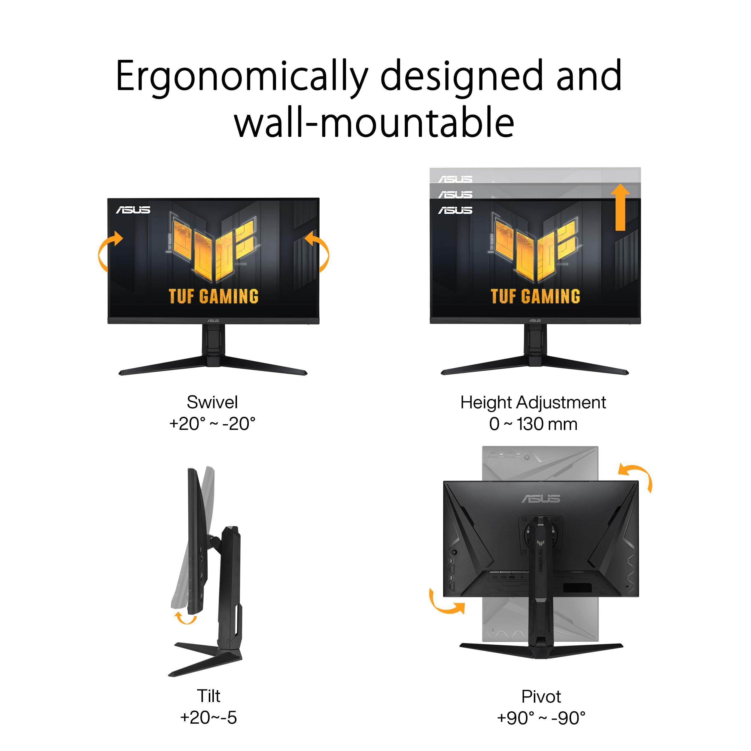 ASUS ASUS TUF Gaming 27 1440P Monitor (VG27AQL3A) - QHD (2560 x 1440), 180Hz, 1ms, Fast IPS, Extreme Low Motion Blur SYNC, G-SYNC Compatible, Freesync Premium, 130% sRGB, DisplayHDR 400, 3 Year Warranty