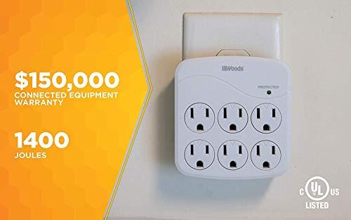 Woods Woods 41076 Surge Protector with 6 Power, 6-Outlet 1440J of Protection