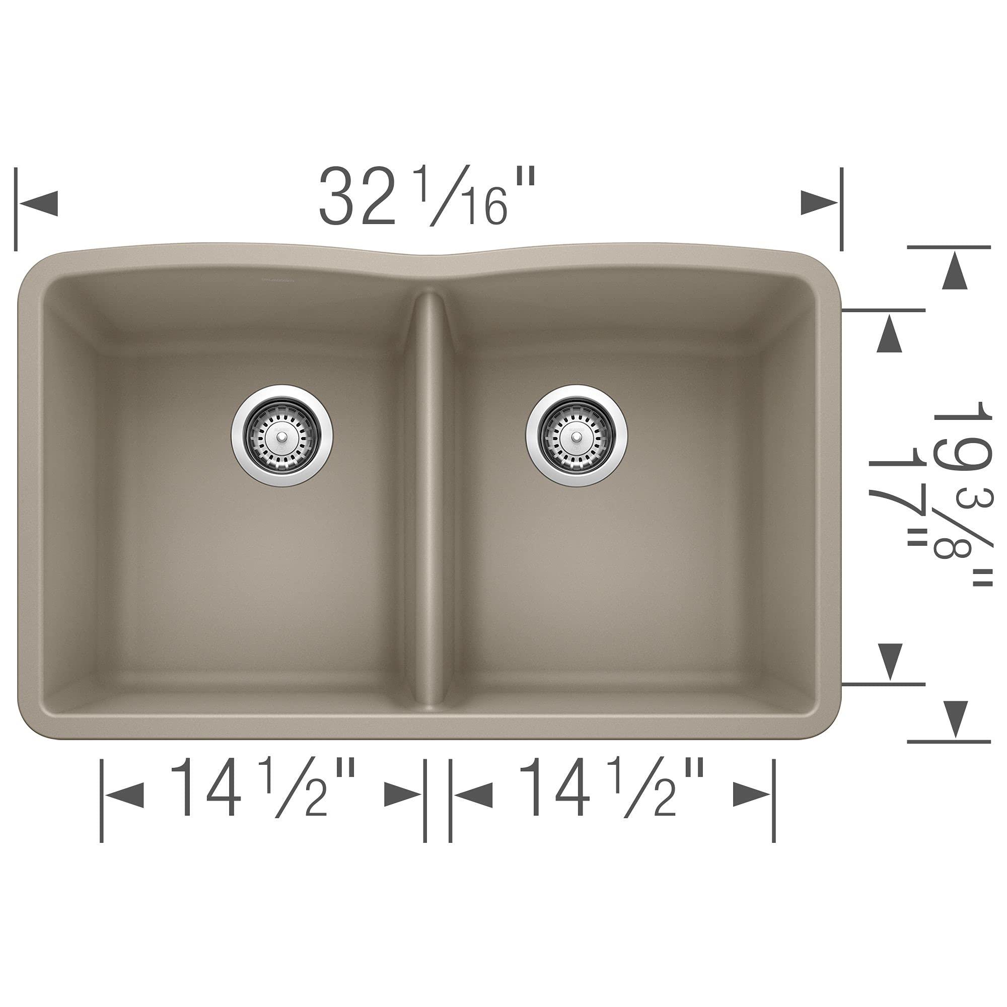BLANCO BLANCO 441286 Diamond Silgranit 50/50 Double Bowl Undermount Kitchen Sink, 32'' x 19-1/4'' x 9-1/2'', Truffle