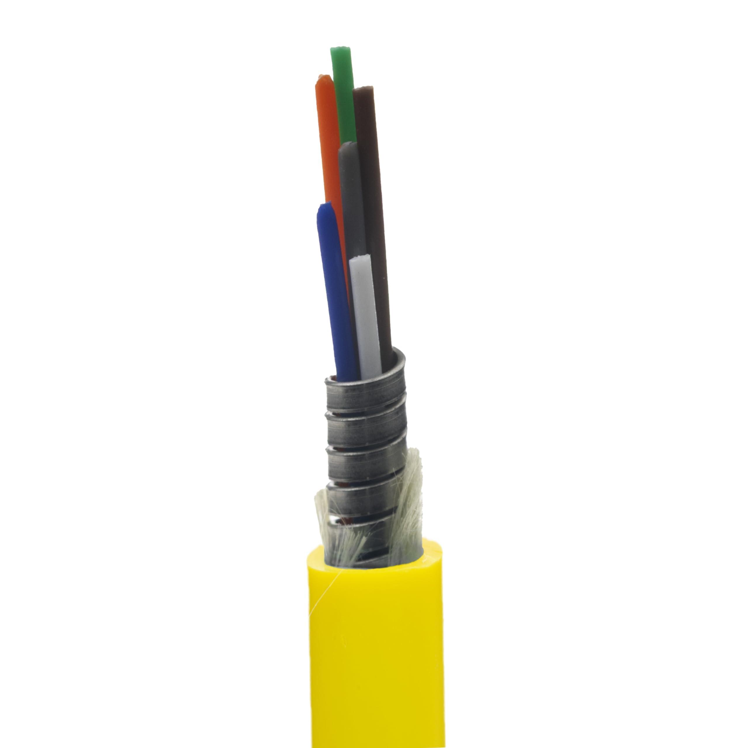 CableWholesale Singlemode Armored Indoor Distribution Fiber Optic Cable, 6 Strand, Corning SMF-28 Ultra OS2 9/125, Yellow, Riser Rated, 500 FT