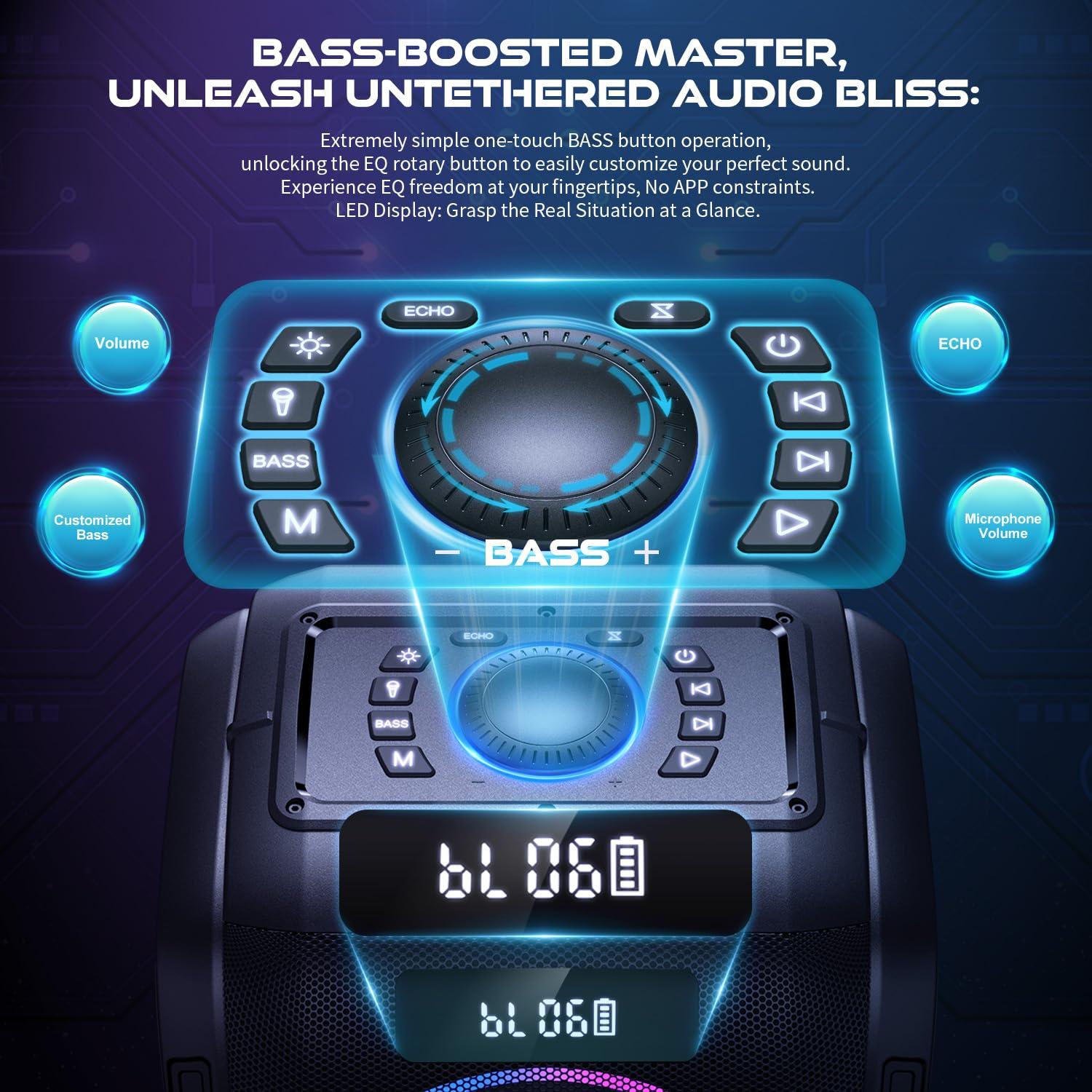 W-KING W-KING Party Large Bluetooth Speaker Loud-(200W PEAK)120W Extra Deep Bass, V5.3 Big Boombox Karaoke Portable Speaker Wireless, 12 Custom Bass, Massive 120dB/IPX5/Lights/USB Play/MIC&Guitar Port/TF/AUX