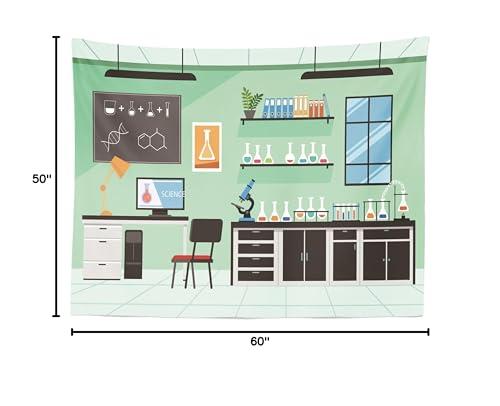 BELECO BELECO Science Lab Backdrop 5x4ft Fabric Cartoon Chemistry Lab Equipment Science Research Background Mad Science Birthday Party Decorations Science Fun Subject School Photo Shoot Studio Props