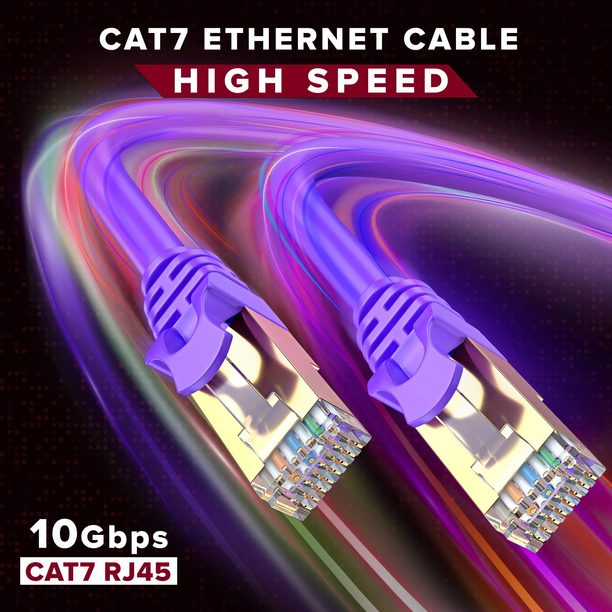 Maximm Cat 7 Ethernet Cable 10 ft - (6 Pack) High-Speed Cat7 Internet & Network LAN Patch Cables, RJ45 Connectors - Perfect for Gaming, Streaming, and More (Purple)