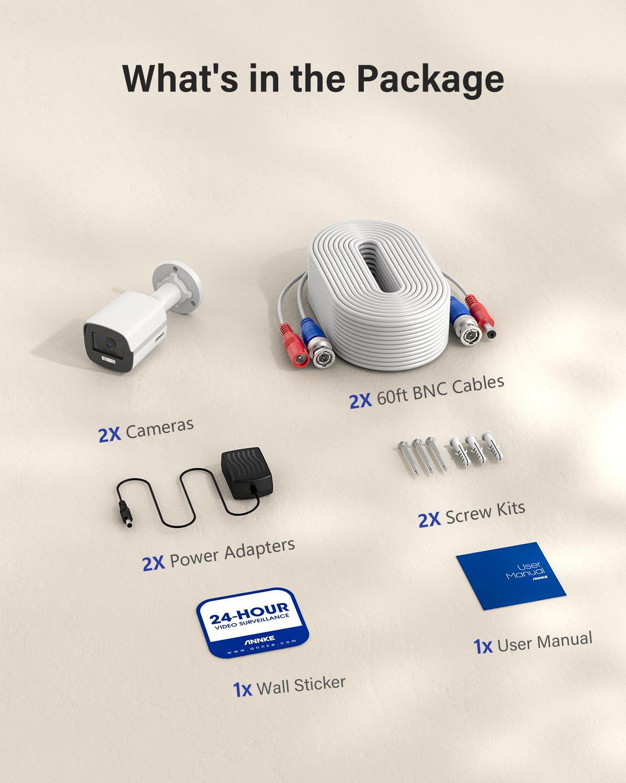 ANNKE ANNKE 3K Add-On Security Bullet Camera with Full Color Night Vision, 2X 4-in-1 TVI/AHD/CVI/CVBS CCTV Surveillance Cam with Built-in Mic, 2.8mm Lens, IP67 Weatherproof, (Cable & Adapter Included)