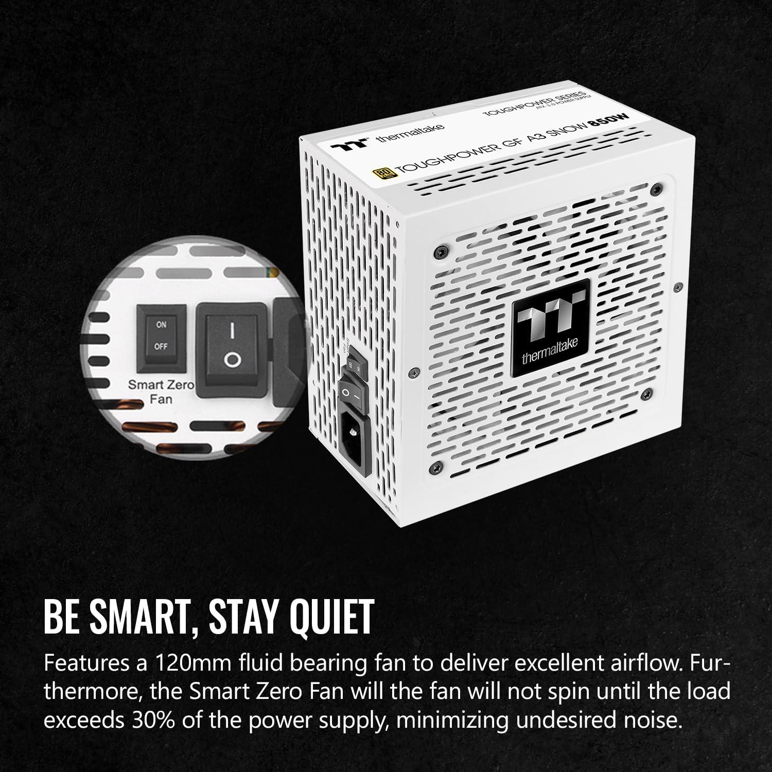 Thermaltake Thermaltake Toughpower GF A3 Snow Edition 850W 80+ Gold Full Modular SLI/Crossfire Ready ATX 3.0 Power Supply; PCIe Gen.5 450W 12VHPWR Connector Included; PS-TPD-0850FNFAGU-N; 10 Year Warranty