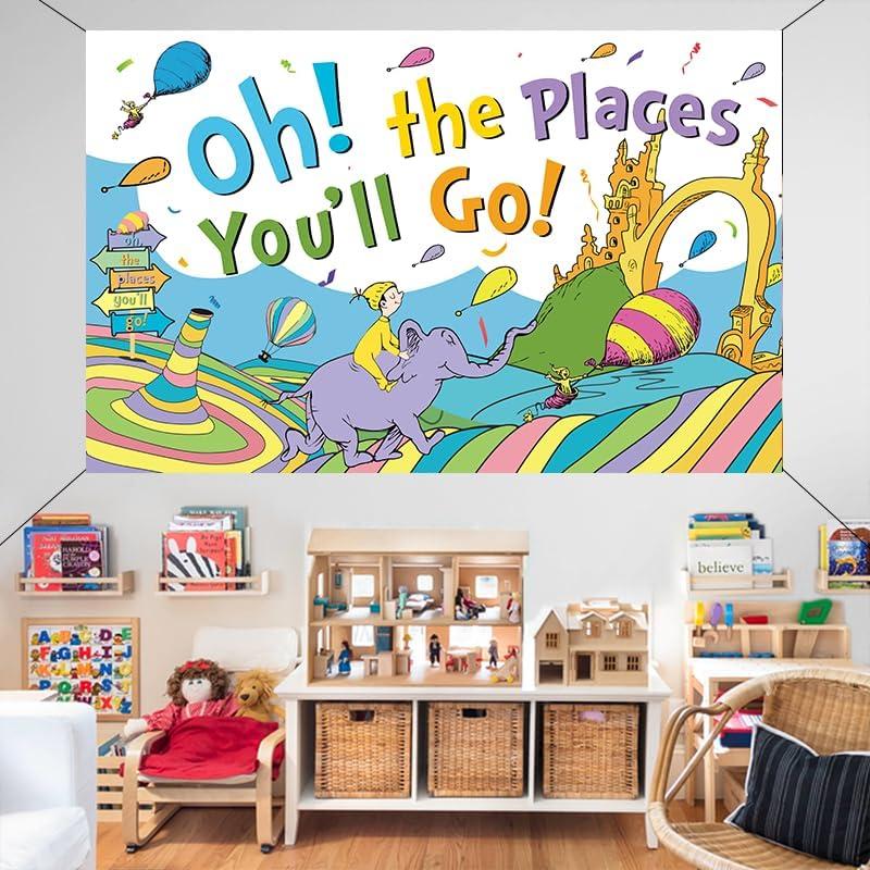 LOONELO LOONELO Banner Backdrop for Oh The Places You'll Go with 70.8''X43.3'',Large Party Decorations Photography Background for Kindergarten Preschool Graduation Supplies