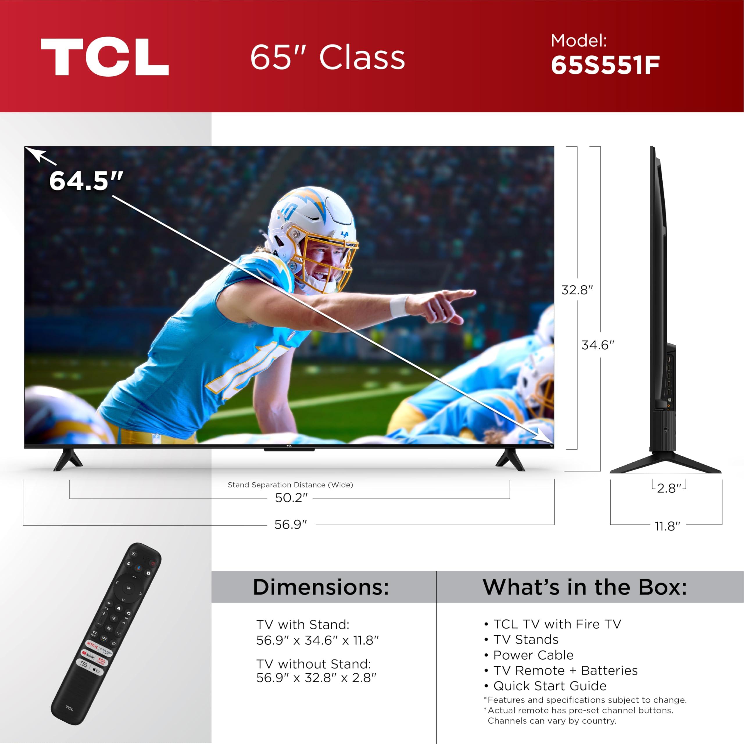 TCL TCL 65-Inch Class S5 UHD 4K LED Smart TV with Fire TV (65S551F, 2024 Model), Dolby Vision, HDR PRO+, Dolby Atmos, Alexa Built-in with Voice Remote, Apple AirPlay 2 Compatibility, Streaming Television