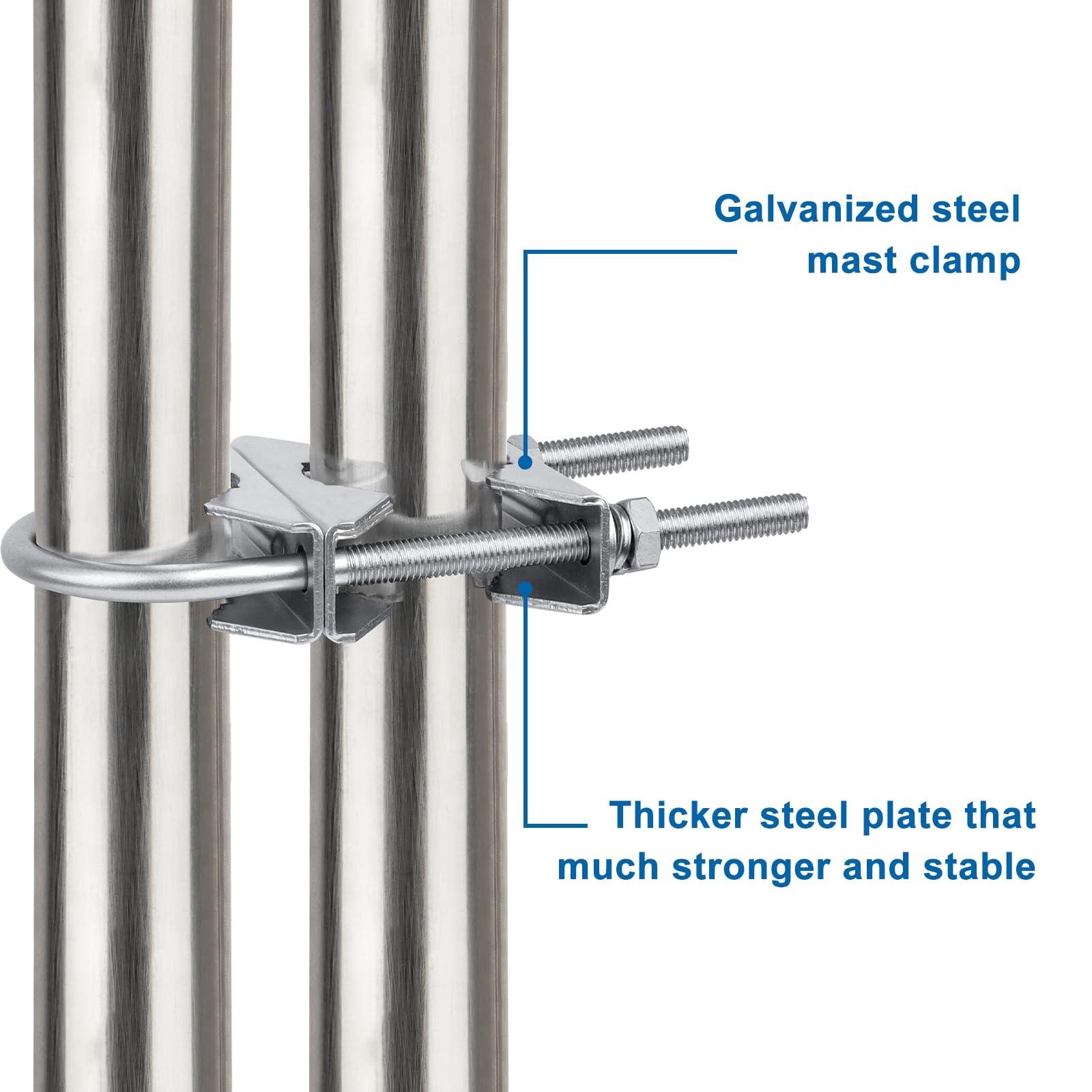 MOOKEERF MOOKEERF Double Antenna Mast Clamp - 6 PCS Antenna Pole Mount Bracket V Jaw Block with U Bolts,Heavy Duty Mast to Mast Mount Bracket Kit for Outside Home Antenna