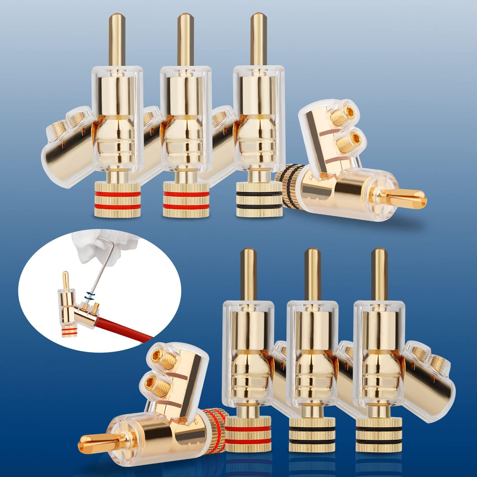 Monosaudio Monosaudio Locking Banana Plugs 8Pcs 45 Degree Banana Connector Double Screw Speaker Banana Plug for 8-15 Guage Speaker Wire,Audio/Video Receiver,Sound Systems with L-Form Hex Wrench(24K Gold Plated)