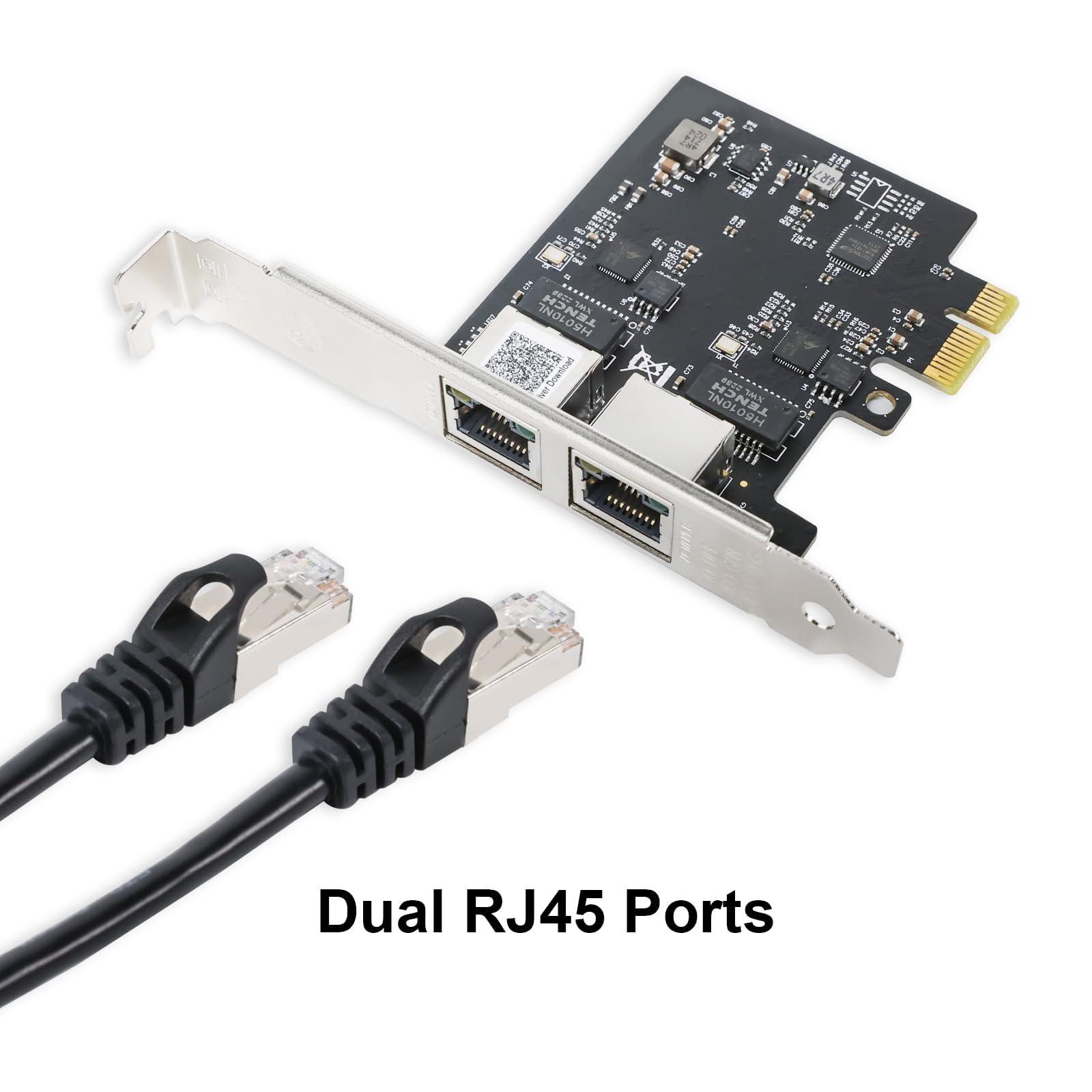 QSFPTEK QSFPTEK 2.5GBase-T PCIe Network Adapter, RTL8125B, 2*RJ45 PCI-E Based Ethernet Network Interface Card, 2.5GBase-T Gigabit NIC with Standard and Low-Profile Brackets Included