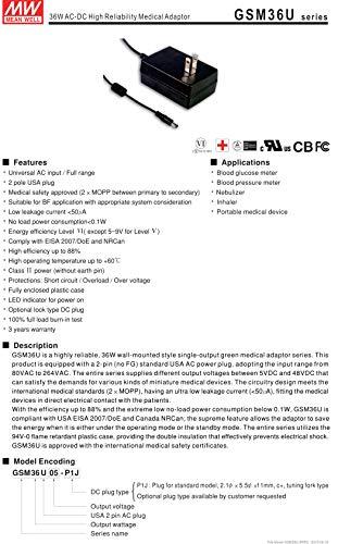 MEAN WELL MEAN WELL GSM36U24-P1J 24V 1.5A 36W AC-DC High Reliability Medical Adaptor