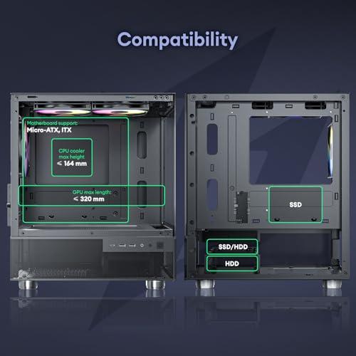 Okinos Okinos Aqua 3, Micro ATX Case, MATX PC Case with 3 X 120mm 3-Pin ARGB Fan Pre-Installed, Panoramic View Tempered Glass Front & Side Panel, with Type C Port, White