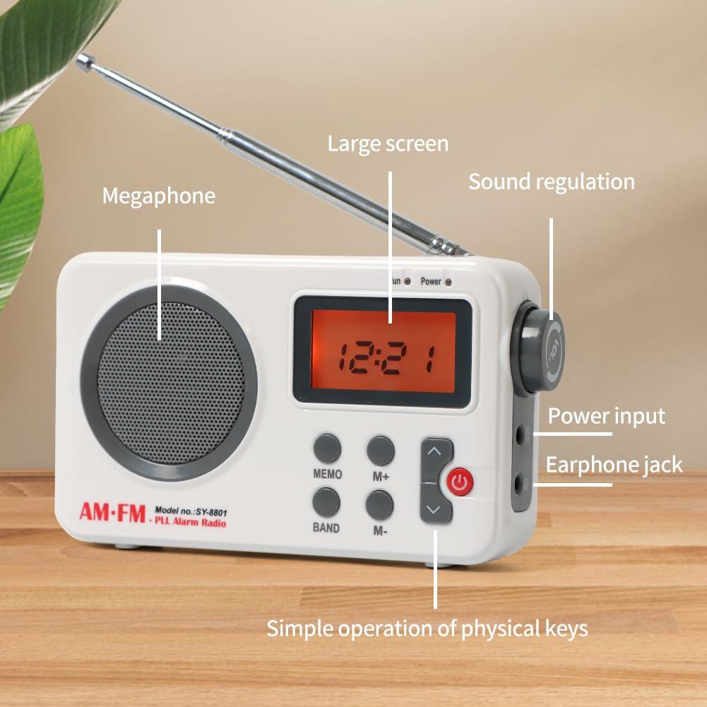 EMVANV Shower Radio Speaker, Portable LCD Display Stereo Radio with AM/FM Radio/RDS System Long Playback Time Radio with Preset 20 Radio Stations for Bathroom, Hot Tub, Outdoor(White)