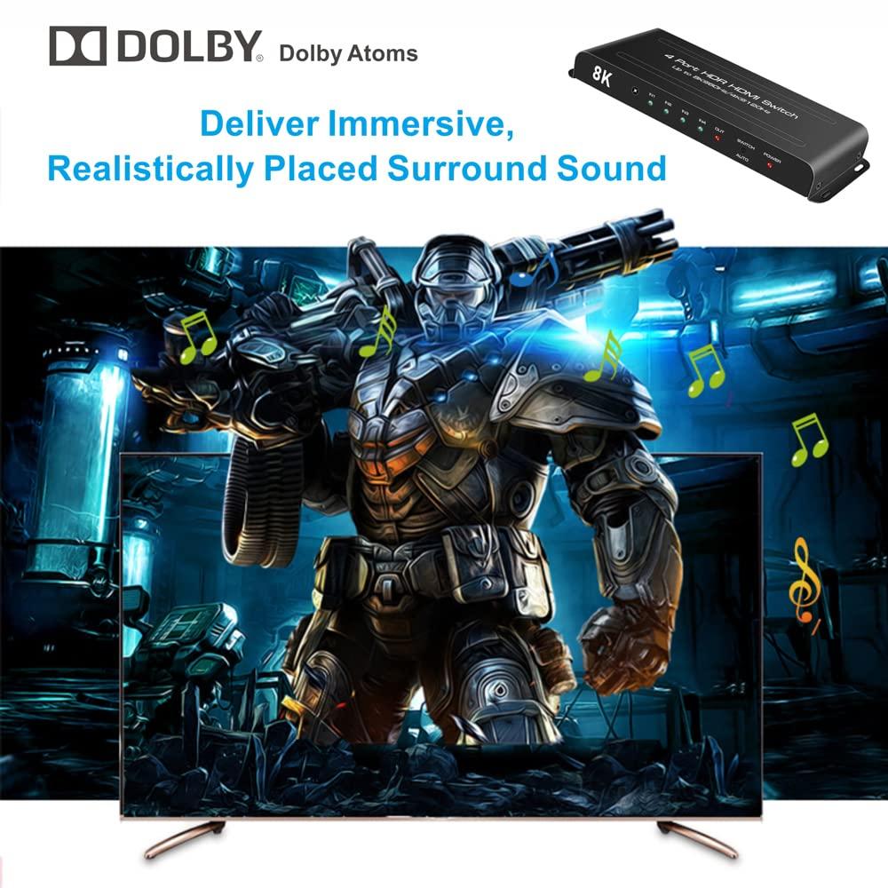 iArkPower iArkPower HDMI 2.1 Switch 4K@120Hz 8K@60Hz HDMI Switcher 4 in 1 Out Support PS5, Xbox Series X, HDR10+, Dolby Vision Dolby Atmos