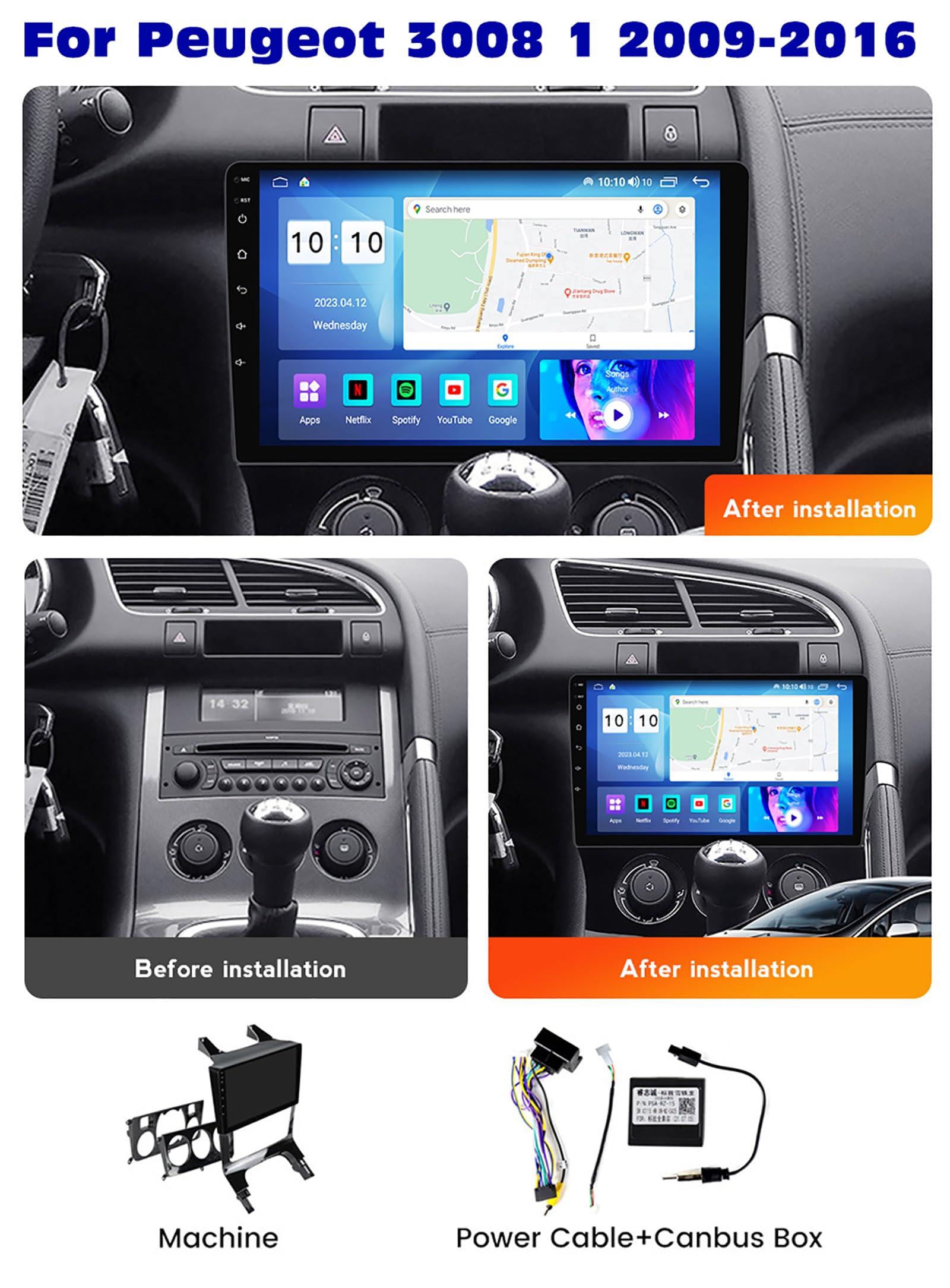 CARUENT Android 12 Car Stereo Carplay/Android Auto for Peugeot 3008 1 2009-2016, 9 Inch Screen Car Radio Support Bluetooth/GPS Navigation/FM RDS/DSP/Wifi/4G/SWC/DAB+Backup Camera,M300s/4+32g