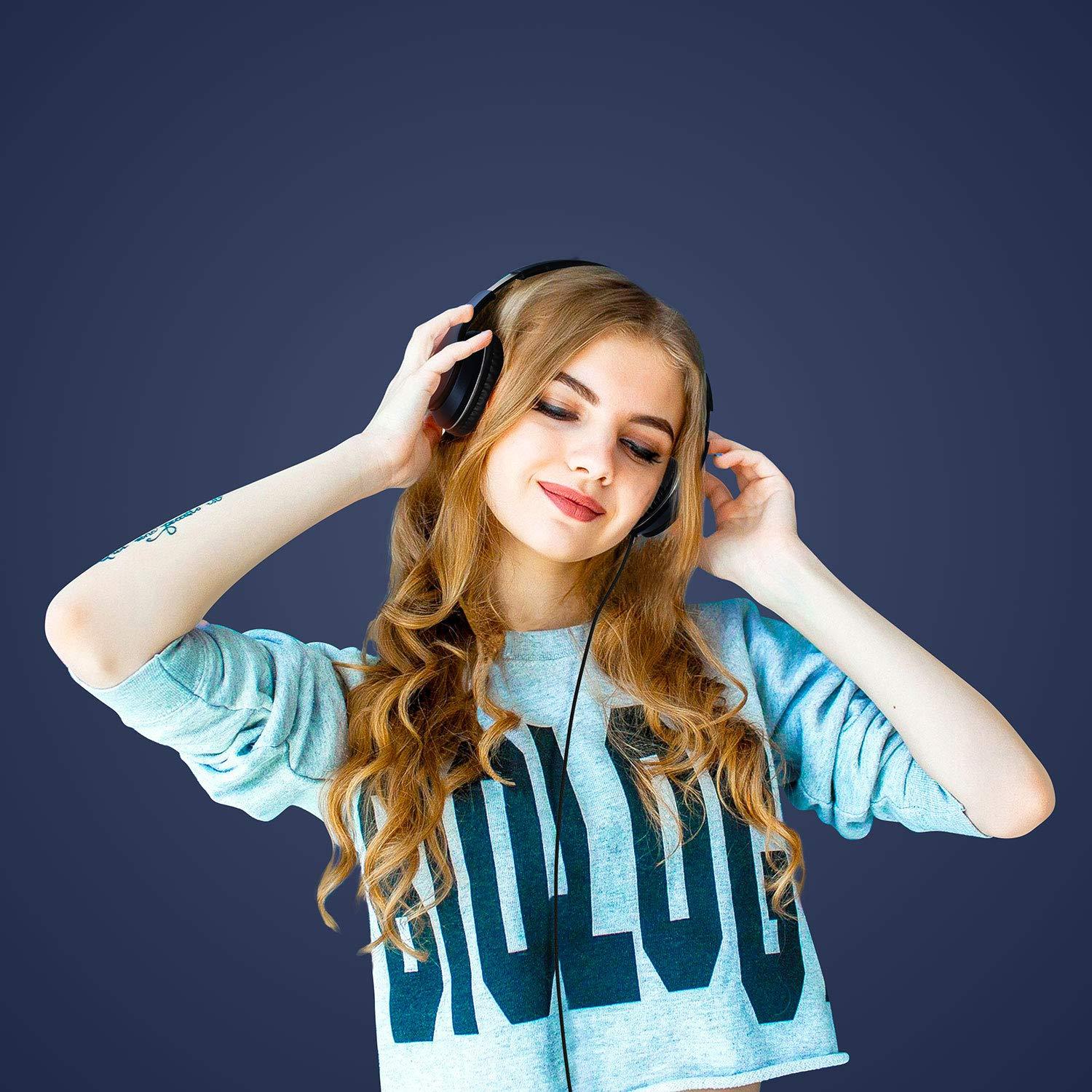 LORELEI LORELEI X6 Over-Ear Headphones with Microphone, Lightweight Foldable & Portable Stereo Bass Headphones with 1.45M No-Tangle, Wired Headphones for Smartphone Tablet MP3 / 4 (Dark Blue)